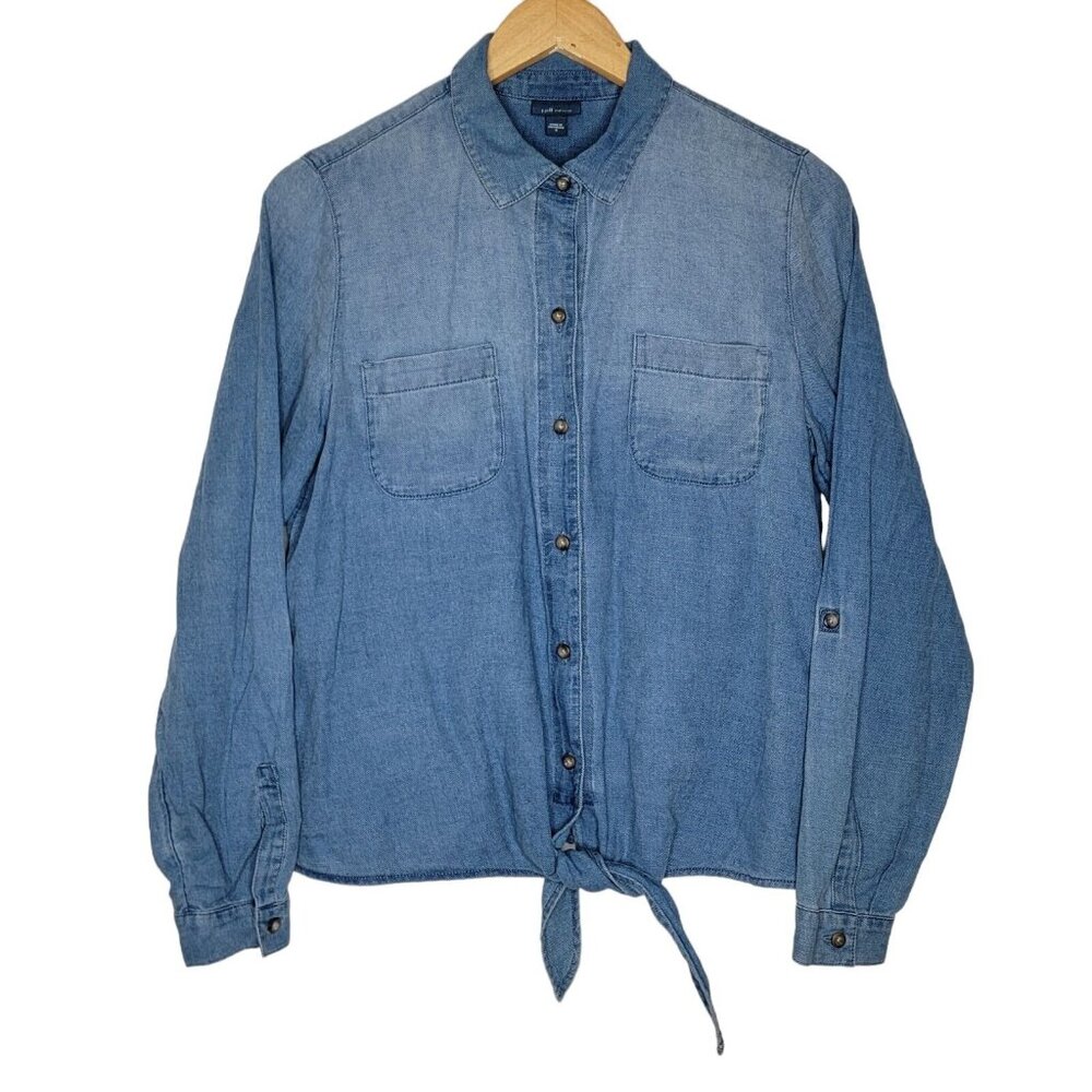 J. Jill Denim NEW Small Chambray Button Down Tie Women's Long Sleeve‎ Top